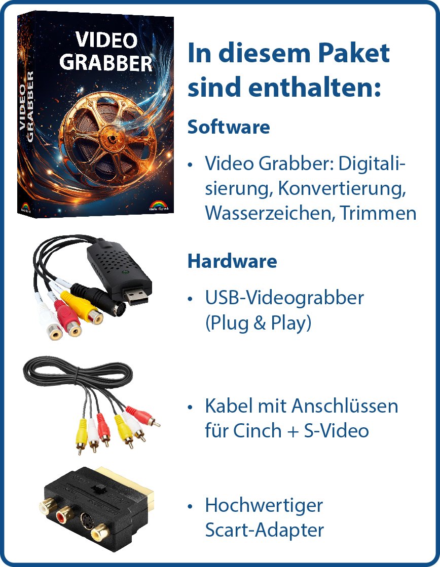 Konvertiert analoge Videos und Musik für VHS, VCR, Camcorder, Hi8, Schallplatten, Kassetten uvm.